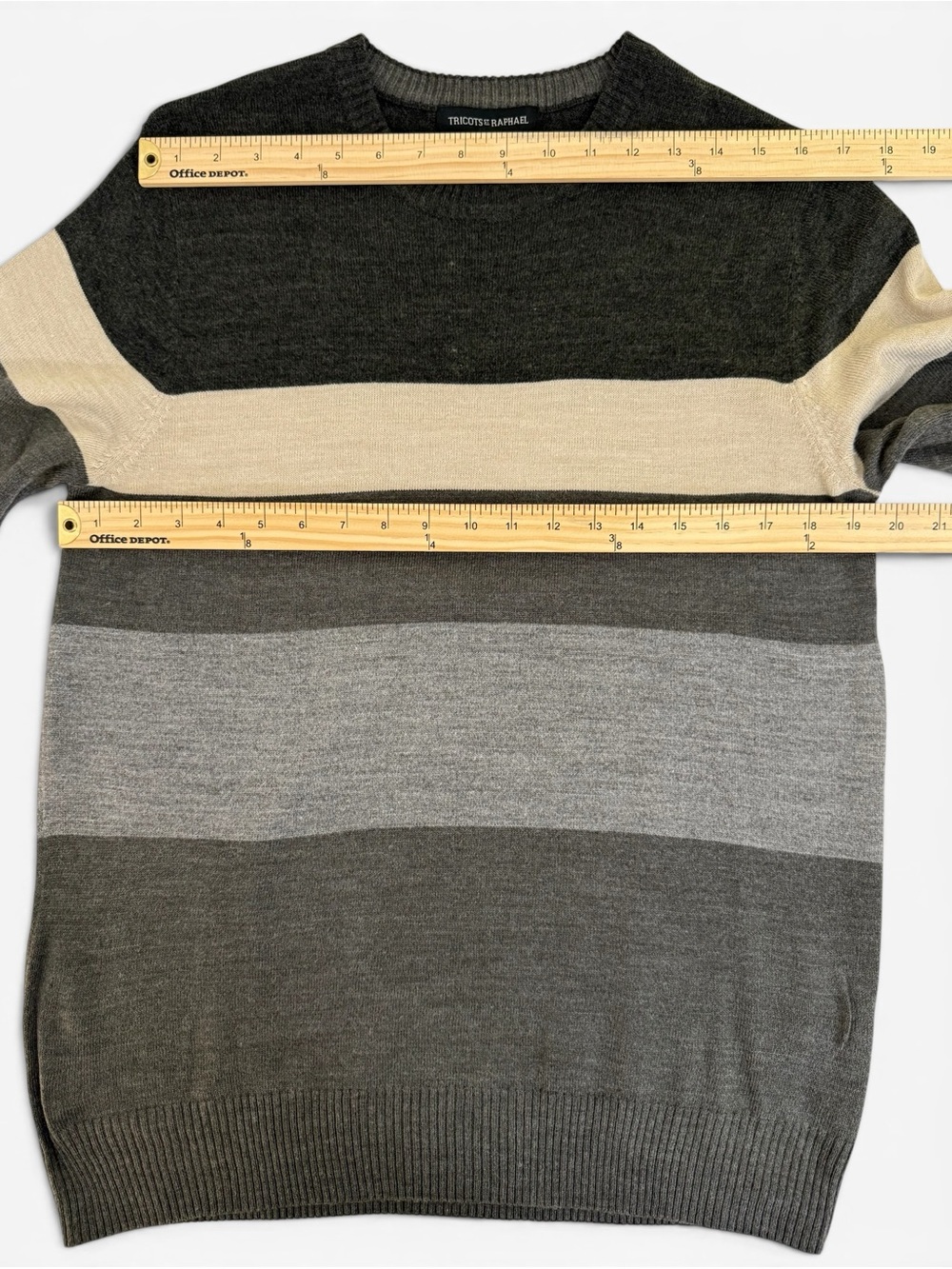 Tricots St. Raphael Gray, Brown & Cream Striped Crewneck Sweater - Picture 4 of 9